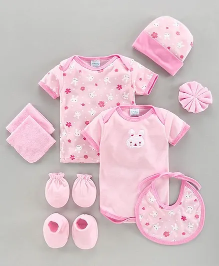Montaly Cotton Printed Baby Clothing Gift Set Set of 9 - Pink