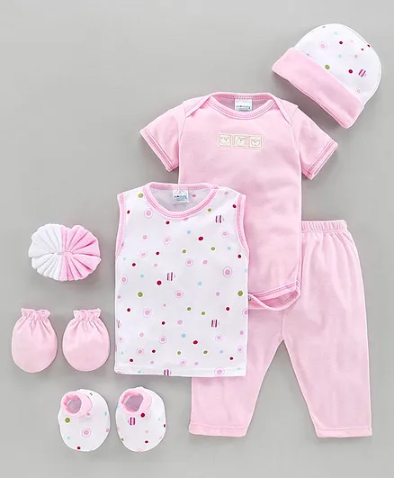 Montaly Cotton Printed Baby Clothing Gift Set Set of 8 - Pink