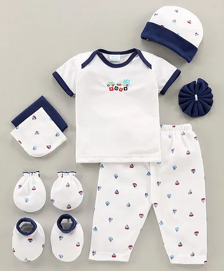 Montaly Cotton Printed Baby Clothing Gift Set of 8 - Navy Blue