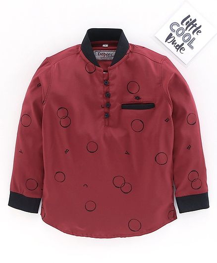Dapper Dudes Full Sleeves Circles Printed Shirt - Maroon