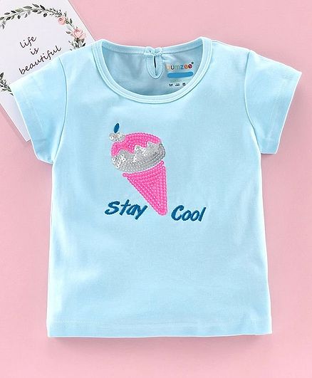 Bumzee Reversible Sequin Ice Cream Short Sleeves Top - Blue