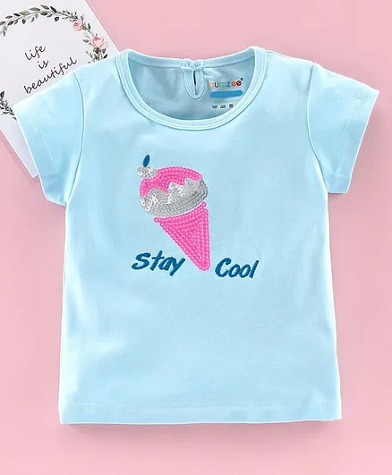 Bumzee Reversible Sequin Ice Cream Short Sleeves Top - Blue