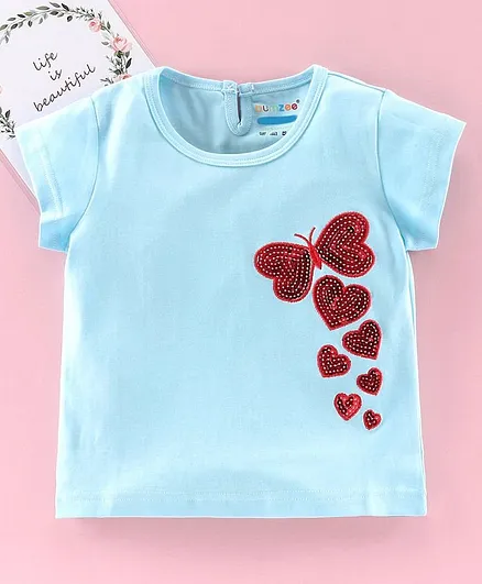 Bumzee Reversible Sequin Butterfly Short Sleeves Top - Blue