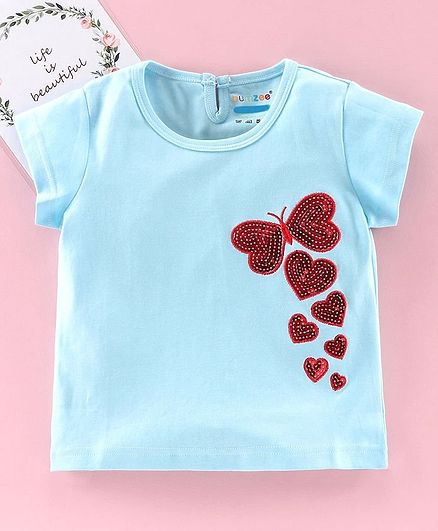 Bumzee Reversible Sequin Butterfly Short Sleeves Top - Blue