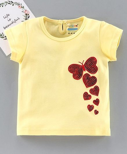 Bumzee Reversible Sequin Butterfly Short Sleeves Top - Yellow