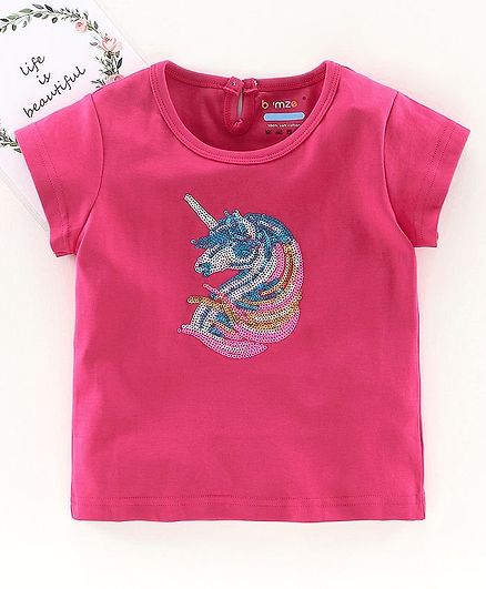 Bumzee Reversible Sequin Unicorn Short Sleeves Top - Pink