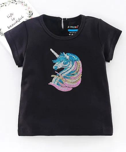 Bumzee Reversible Sequin Unicorn Short Sleeves Top - Black