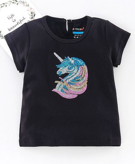 Bumzee Reversible Sequin Unicorn Short Sleeves Top - Black
