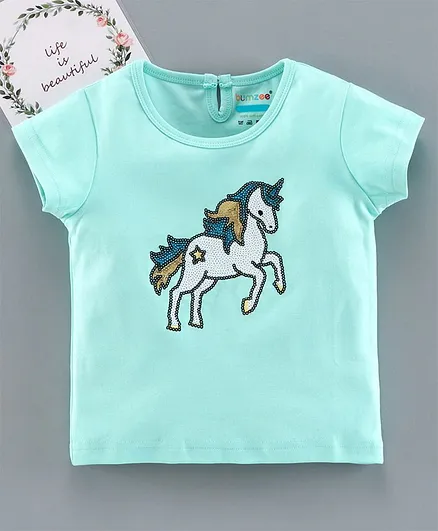 Bumzee Unicorn Sequin Short Sleeves Top - Mint
