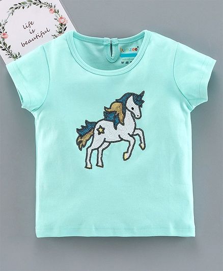 Bumzee Unicorn Sequin Short Sleeves Top - Mint