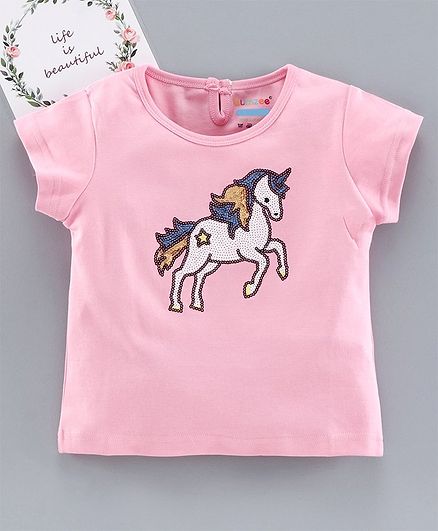 Bumzee Unicorn Sequin Short Sleeves Top - Pink