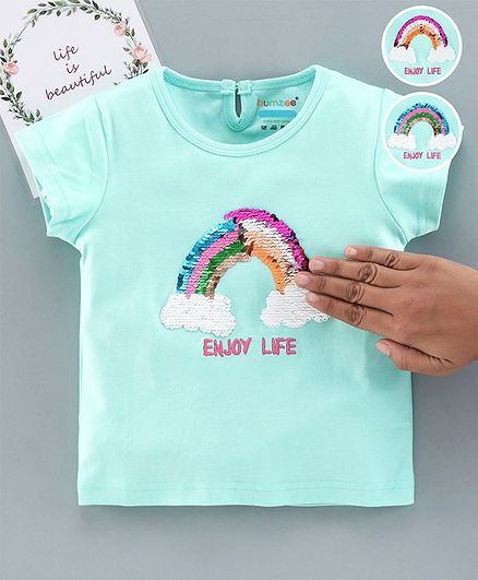 Bumzee Reversible Rainbow Sequin Short Sleeves Top - Mint