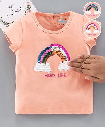 Bumzee Reversible Rainbow Sequin Short Sleeves Top - Peach