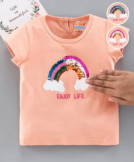 Bumzee Reversible Rainbow Sequin Short Sleeves Top - Peach