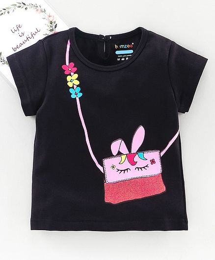 Bumzee Glitter Bag Print Short Sleeves Top - Black