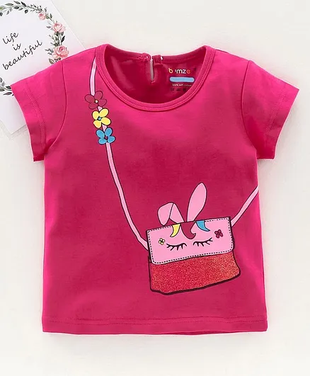 Bumzee Glitter Bag Print Short Sleeves Top - Pink