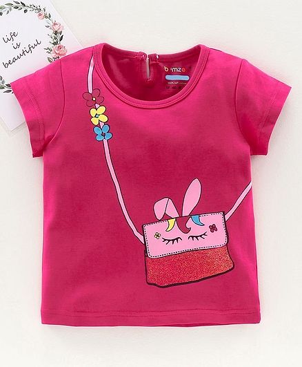 Bumzee Glitter Bag Print Short Sleeves Top - Pink