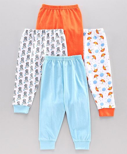 Bumzee Pack Of 4 Animal Print & Solid Joggers - Orange Blue