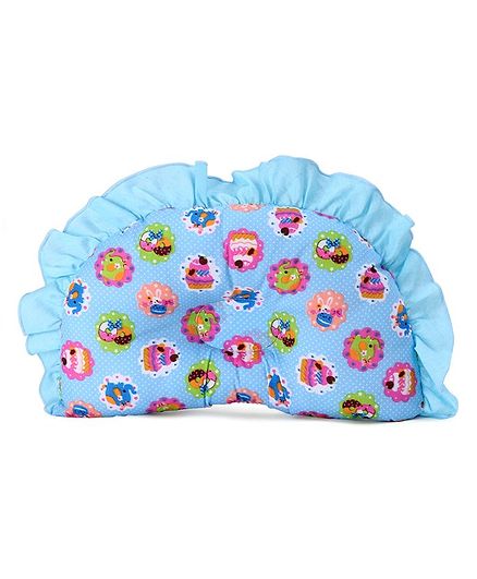 Montaly Frill Border Neck Support Printed Pillow - Blue