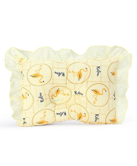 Montaly Frilled Rectangular Baby Pillow Bird Print - Yellow