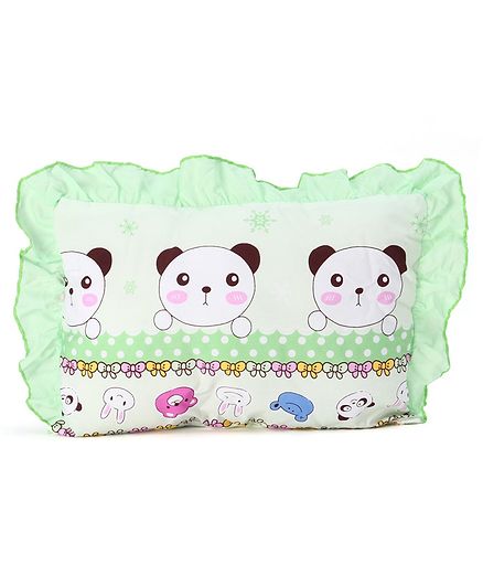 Montaly Frilled Rectangular Baby Pillow Animal Print - Green White