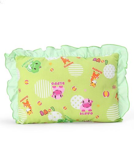 Montaly Frilled Rectangular Baby Pillow Animal Print - Green
