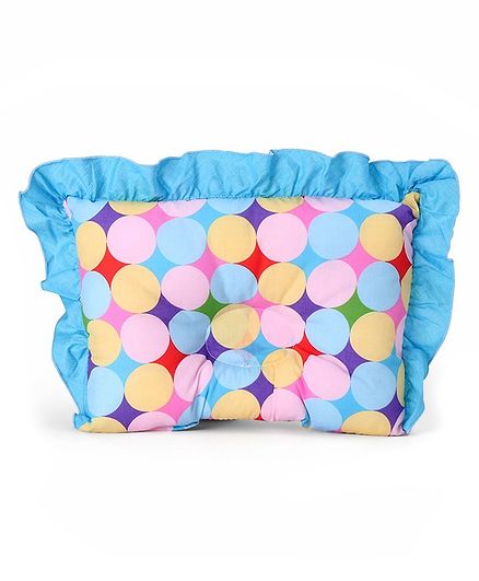 Montaly Rectangular Frilled Baby Pillow Dots Print - Multicolor