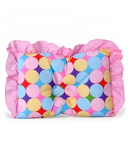 Montaly Rectangular Frilled Baby Pillow Dots Print - Multicolor