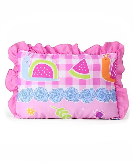 Montaly Rectangular Frilled Baby Pillow Bunny Print - Light Pink