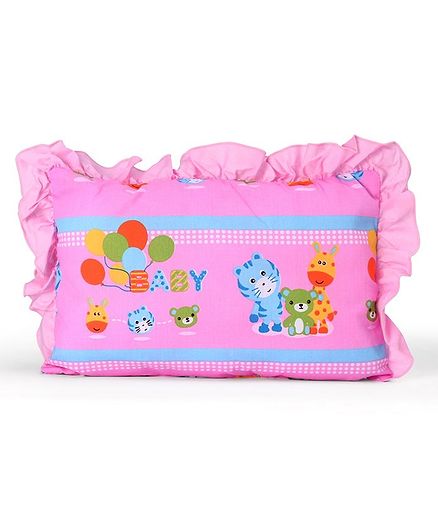 Montaly Frilled Rectangular Baby Pillow Animal Print - Pink