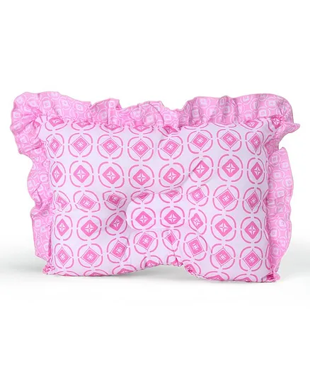 Montaly Frilled Rectangular Printed Baby Pillow - Pink