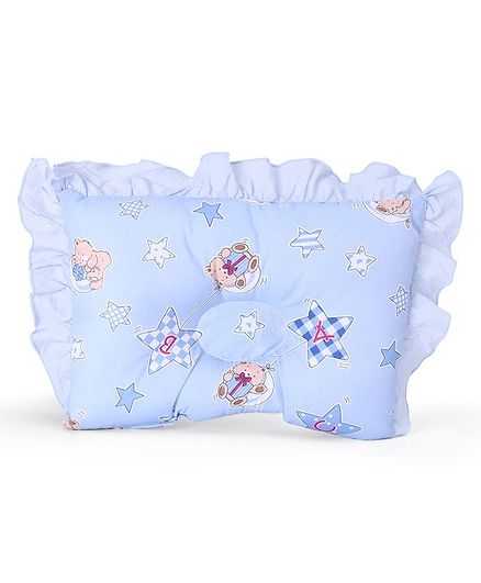 Montaly Frilled Rectangular Printed Baby Pillow - Blue