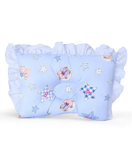 Montaly Frilled Rectangular Printed Baby Pillow - Blue