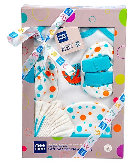 Mee Mee Clothing Gift Set Fish Print White Blue - Set of 5