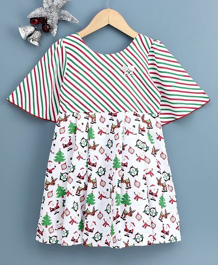 Twetoons Sleeveless Frock Christmas Print - White