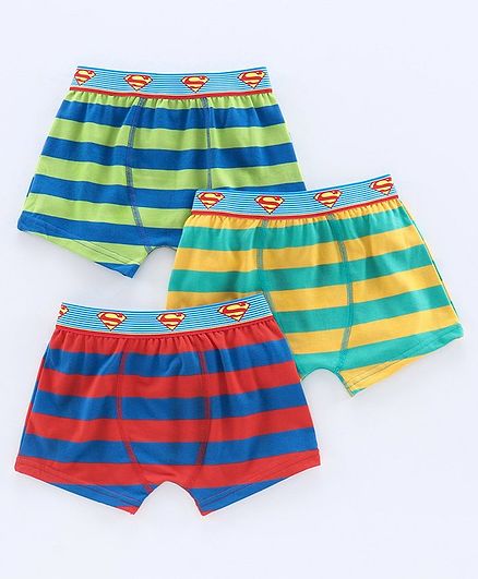 Red Rose Boxers Superman Print Pack of 3 - Green Yellow Red