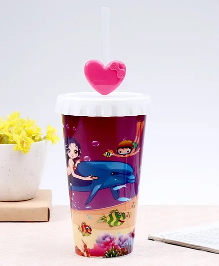 Princess Theme Tumbler with Straw Purple - 550 ml