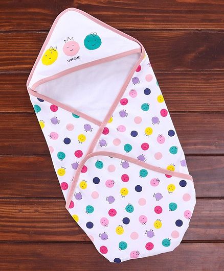 Doreme Hooded Wrapper Polka Dot Print - Peach