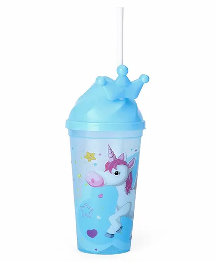 Crown Shaped Water Bottle Unicorn Print - Blue