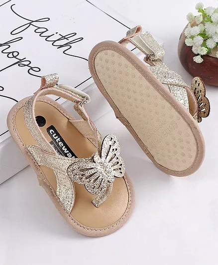 Cute Walk by Babyhug Booties with Butterfly Applique - Silver