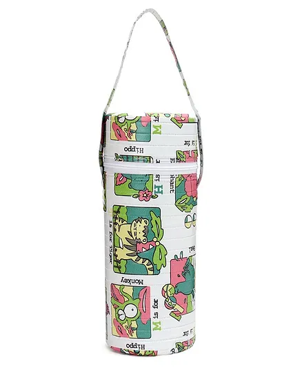 Insulated Single Bottle Cover Animals Print White - 300 ml