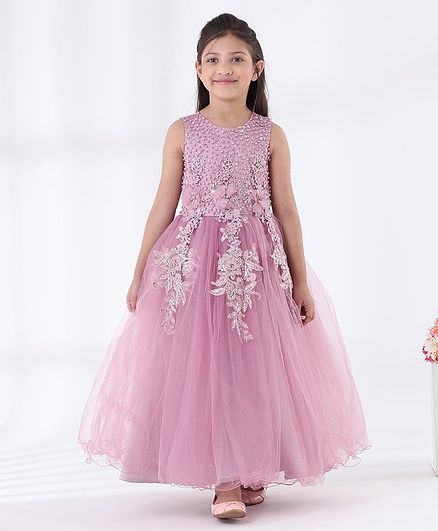 Mark & Mia Sleeveless Floral & Pearl Embroidered Party Gown - Purple