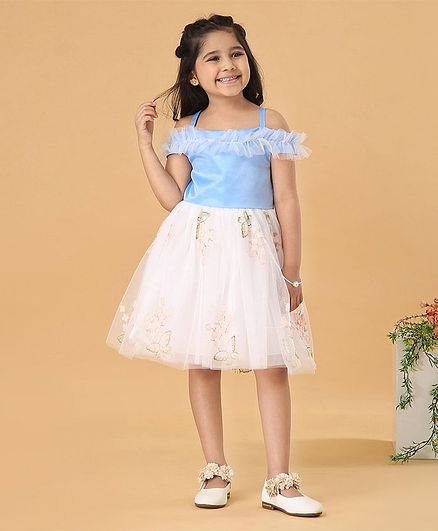 Mark & Mia Floral Embroidered Cold Shoulder Party Frock - Blue