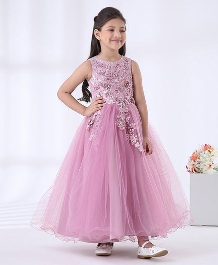 Mark & Mia Sleeveless Pearl & Floral Embroidered Party Gown - Purple