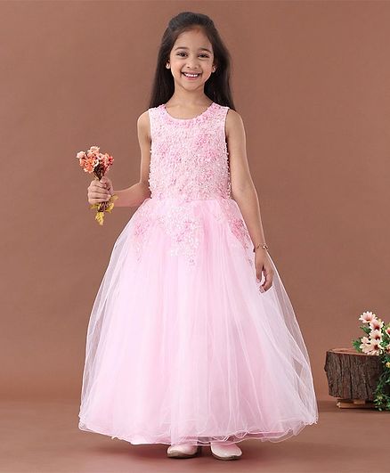 Mark & Mia Sleeveless Pearl & Floral Embroidered Party Gown - Light Pink