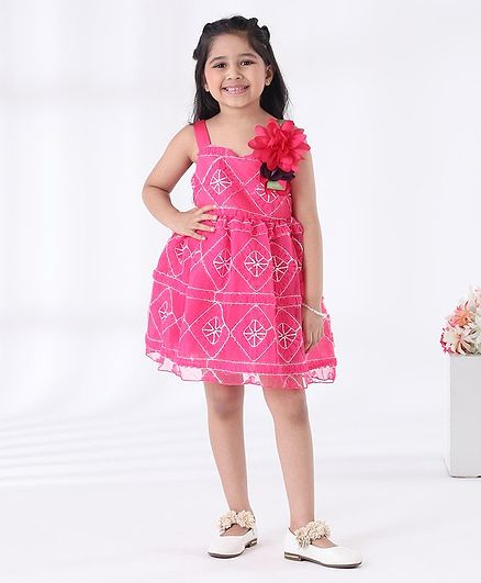 Mark & Mia Sleeveless Frock Floral Corsage - Dark Pink