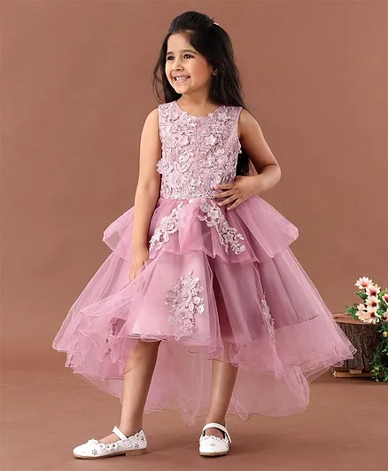 Mark & Mia Sleeveless Pearl & Floral Embroidered Party Frock - Purple