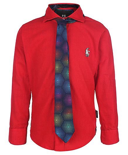 Finger Chips Full Sleeves Shirt With Tie - Logo Motif