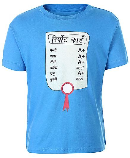 Sabudana Half Sleeves T-Shirt Report Card Print - Blue