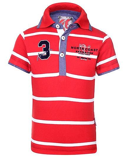 Finger Chips Striped Half Sleeves T-Shirt - Number 3 Patch